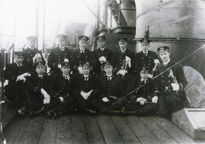 The Niobe Gunroom, 1910-1911, with Victor Gabriel Brodeur shown in the front row, second from the left.