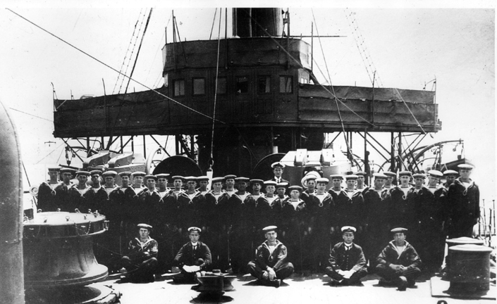Midshipmen Nelles and Brodeur with HMCS Niobe contingent to the Coronation of King George V in 1911