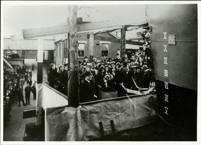 Skeena being christened at the time she was launched 1931