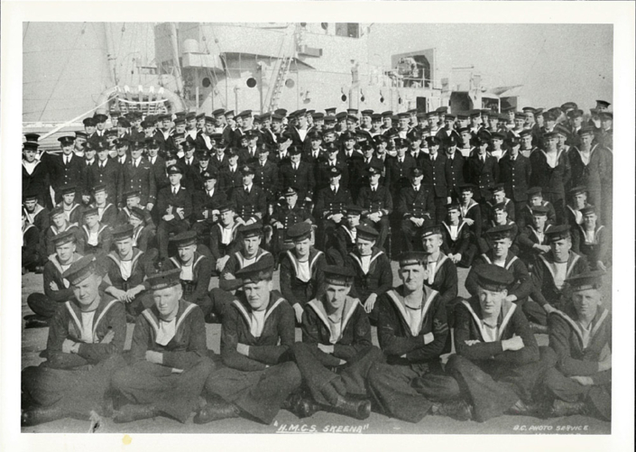 Captain Brodeur shown with the ship's company of HMCS Skeena 1937